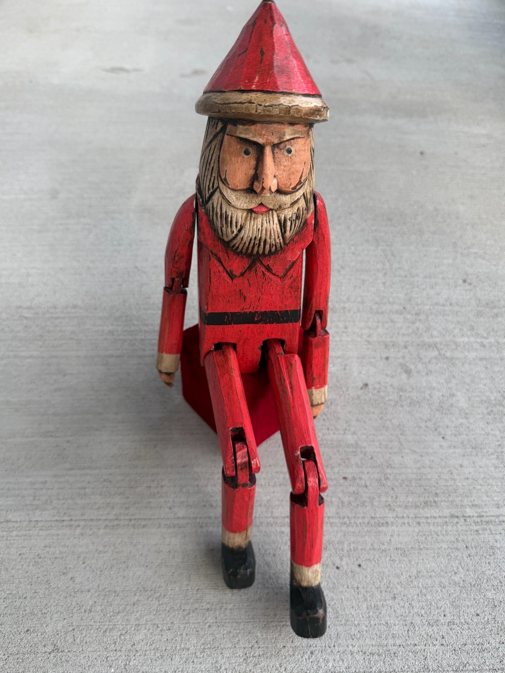 Vintage Hand Carved Wooden Santa Claus Figure Articulated Folk Art Christmas